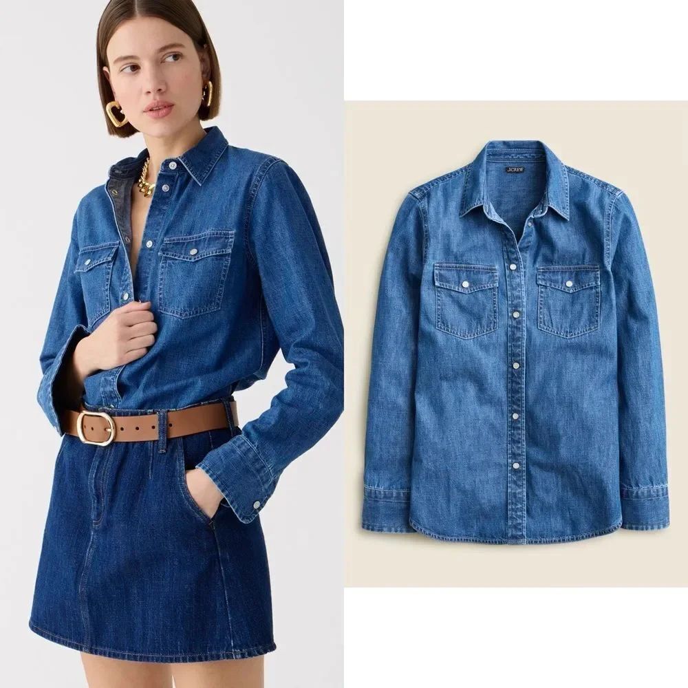 NWT J CREW Wren slim western chambray shirt in Villere wash